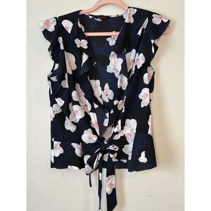 Banana‎ Republic Floral Ruffle Tie Front Sleeveless Blouse Top